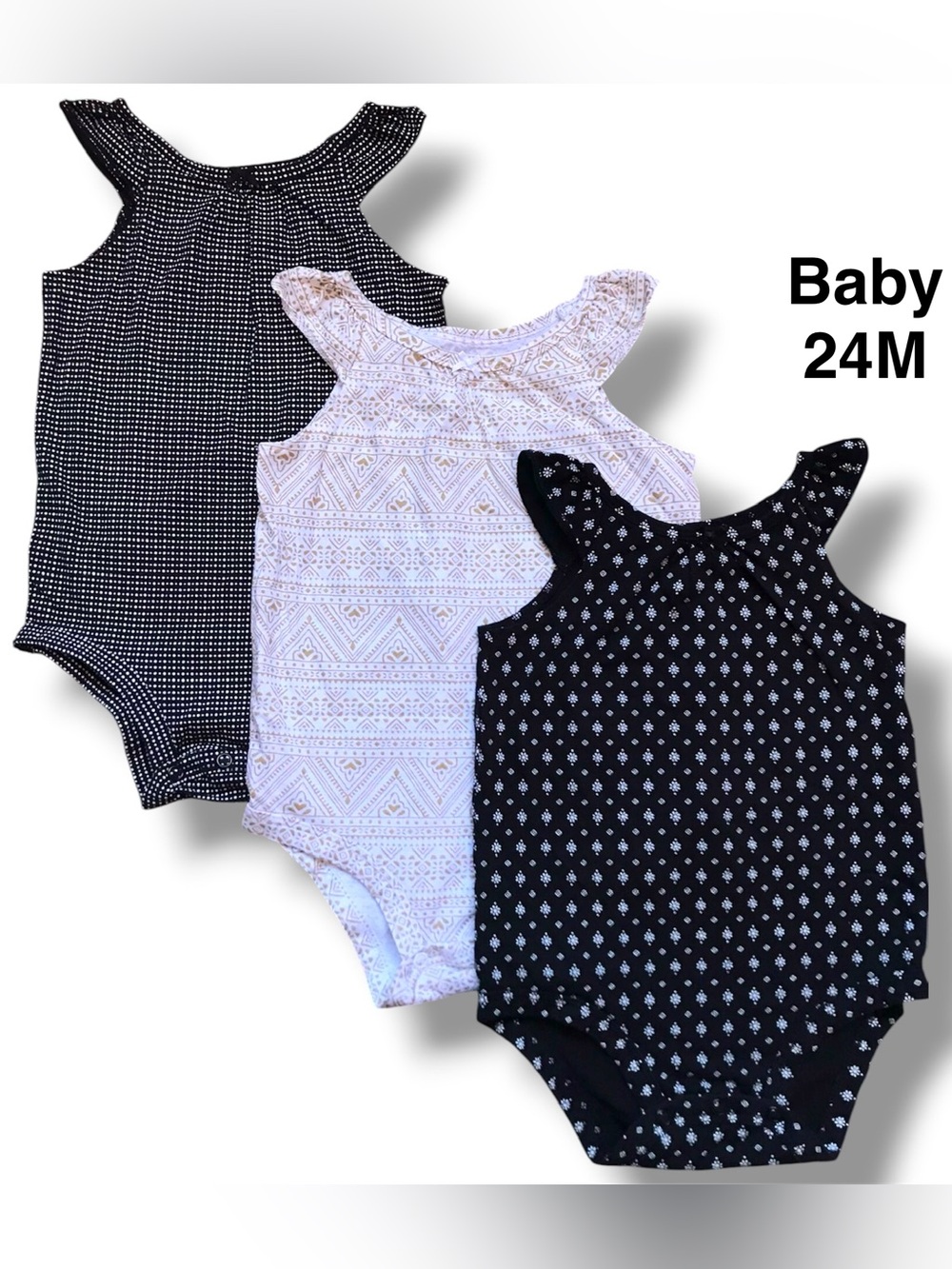 Carter's 3-Pack Black & White Patterned Sleeveless Baby One-Piece Bodysuits